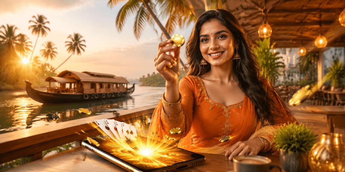 Playing Rummy near Kerala backwaters