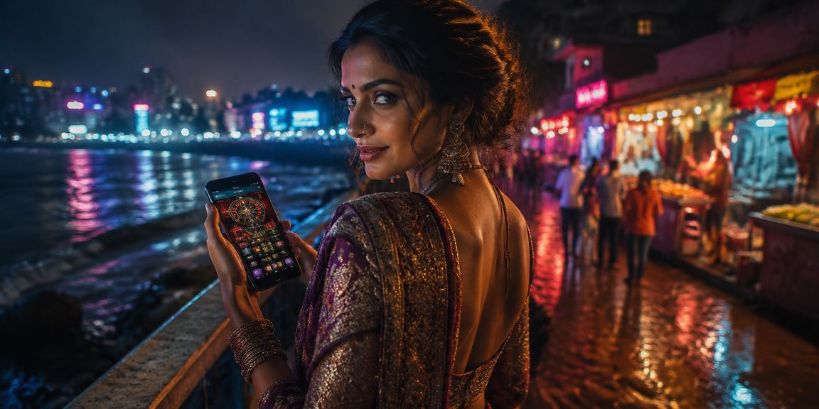 Mobile login screen for Indian casino betting app at night market